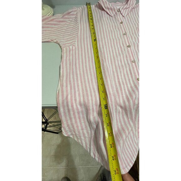 Susan Graver Luxe Pink & White Striped Linen Blend Button-Down Shirt Size Large - Picture 12 of 12